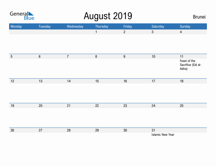 Fillable August 2019 Calendar