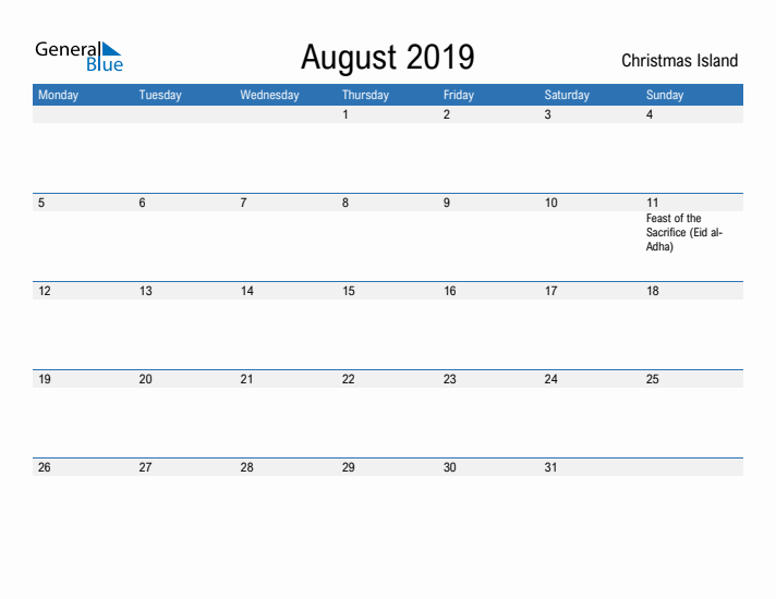 Fillable August 2019 Calendar