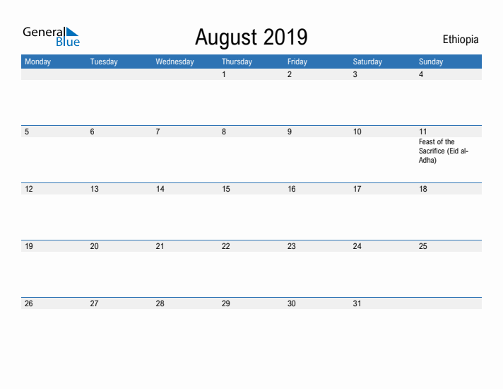 Fillable August 2019 Calendar