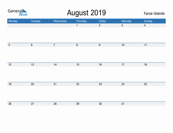 Fillable August 2019 Calendar