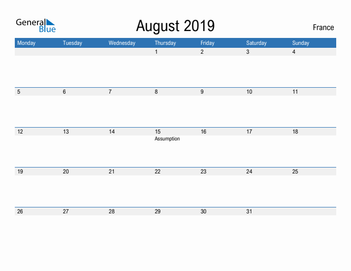 Fillable August 2019 Calendar