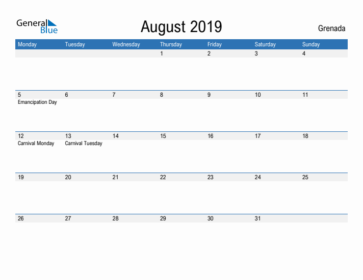 Fillable August 2019 Calendar