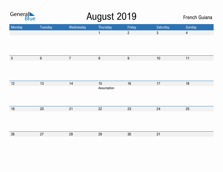 Fillable August 2019 Calendar