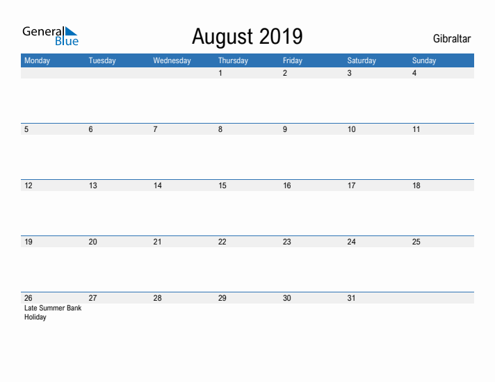 Fillable August 2019 Calendar