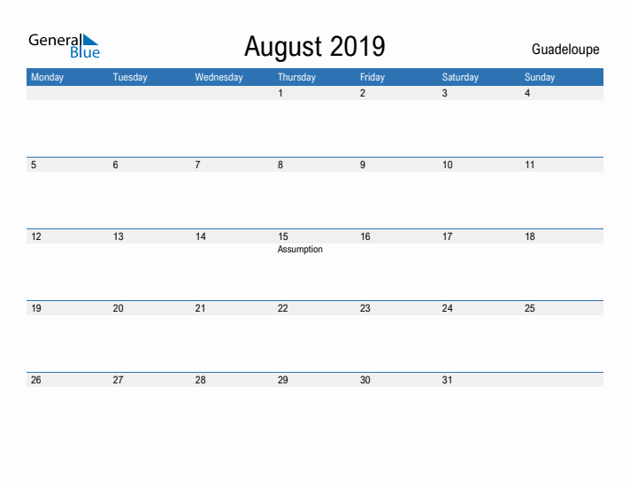 Fillable August 2019 Calendar