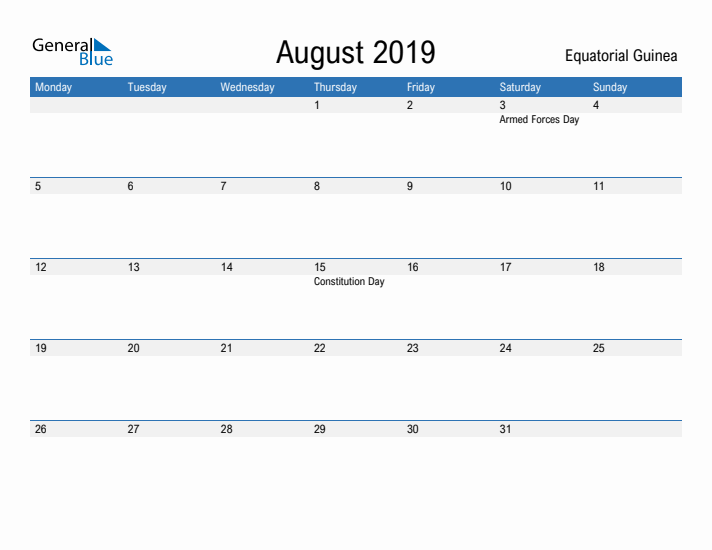 Fillable August 2019 Calendar