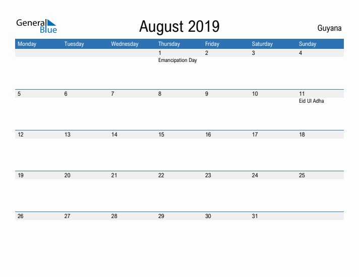 Fillable August 2019 Calendar