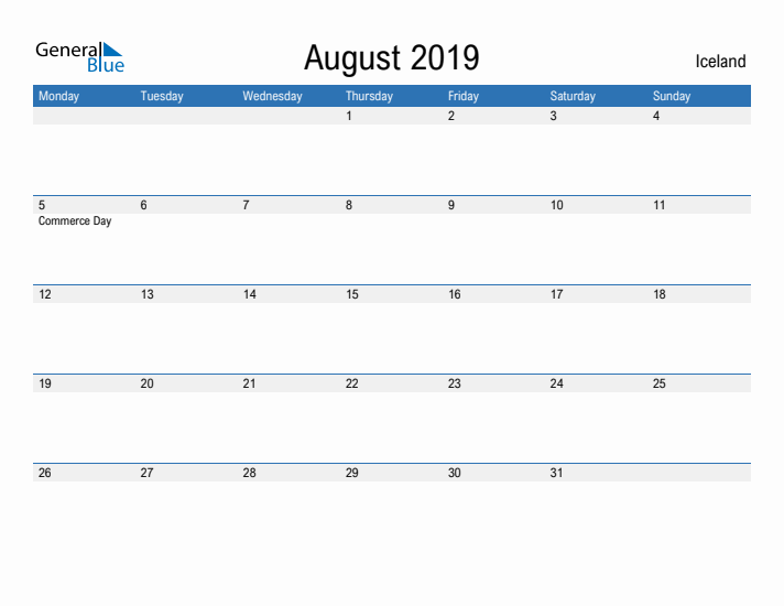 Fillable August 2019 Calendar