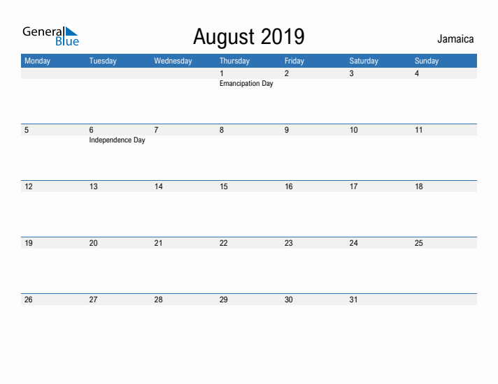 Fillable August 2019 Calendar