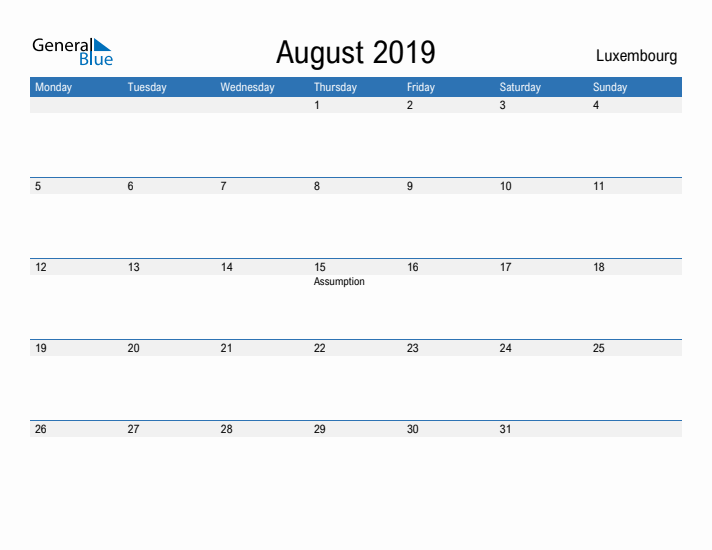 Fillable August 2019 Calendar