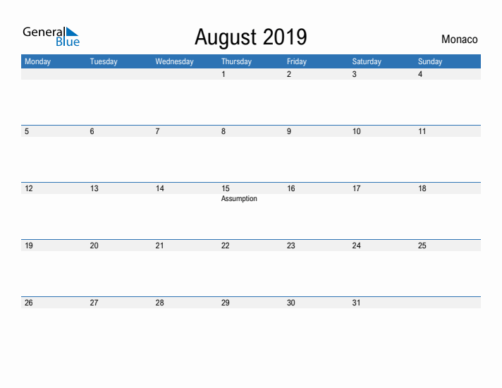 Fillable August 2019 Calendar