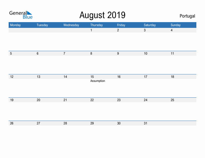 Fillable August 2019 Calendar