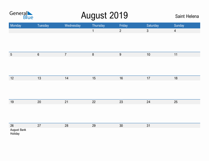 Fillable August 2019 Calendar