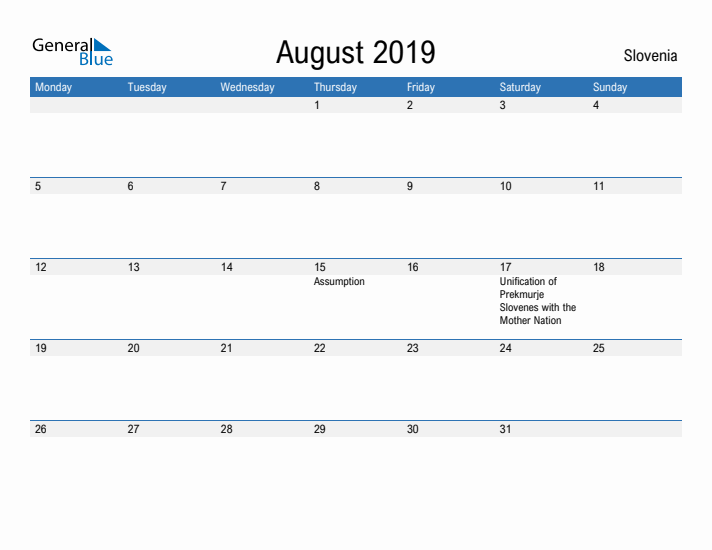 Fillable August 2019 Calendar