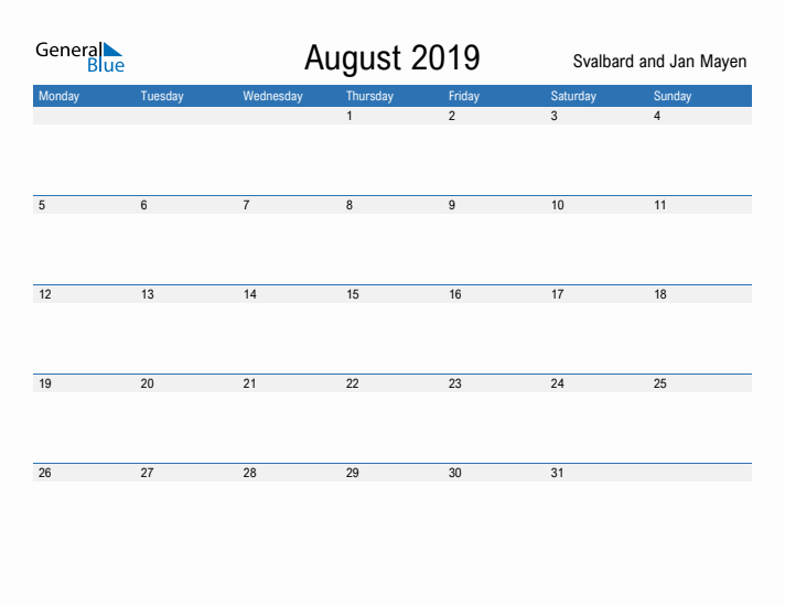 Fillable August 2019 Calendar