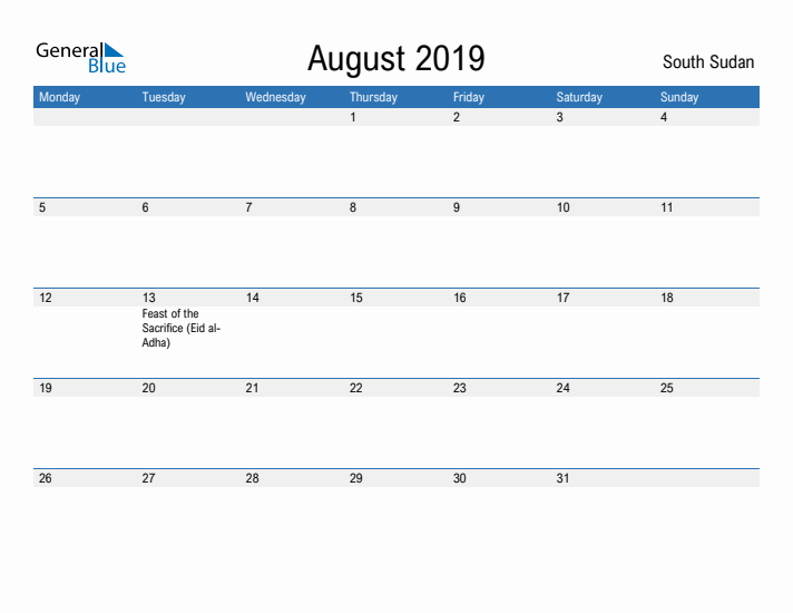 Fillable August 2019 Calendar