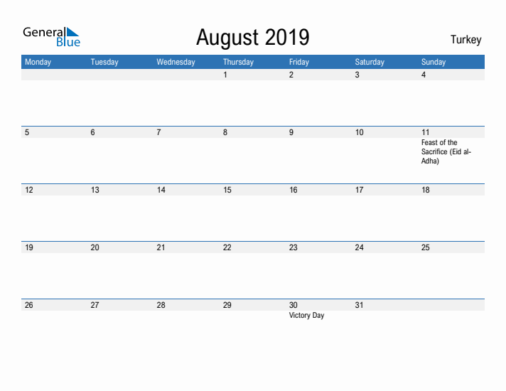 Fillable August 2019 Calendar