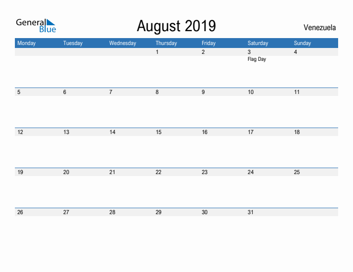 Fillable August 2019 Calendar