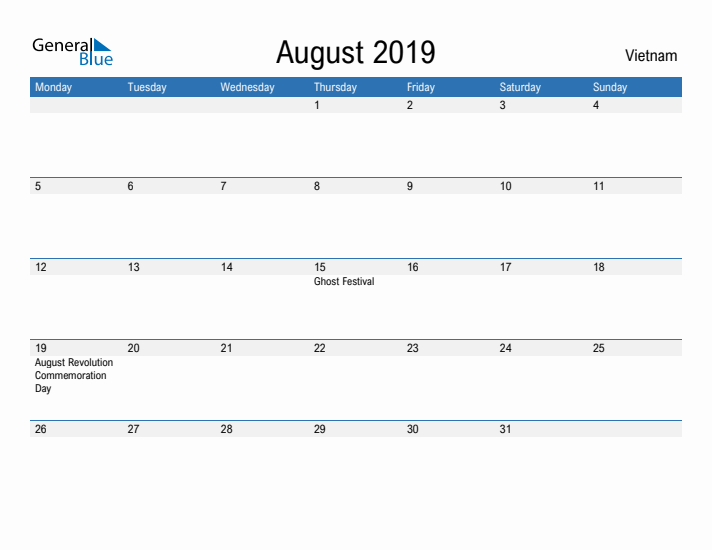 Fillable August 2019 Calendar