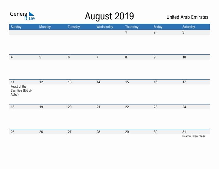 Fillable August 2019 Calendar