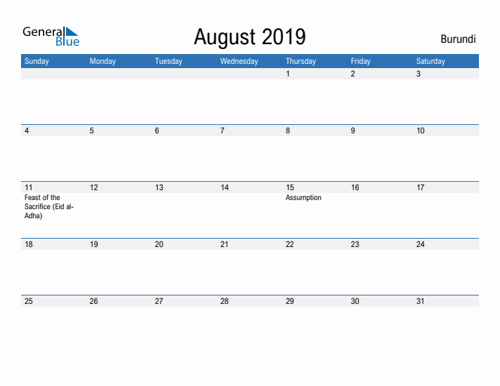 Fillable August 2019 Calendar