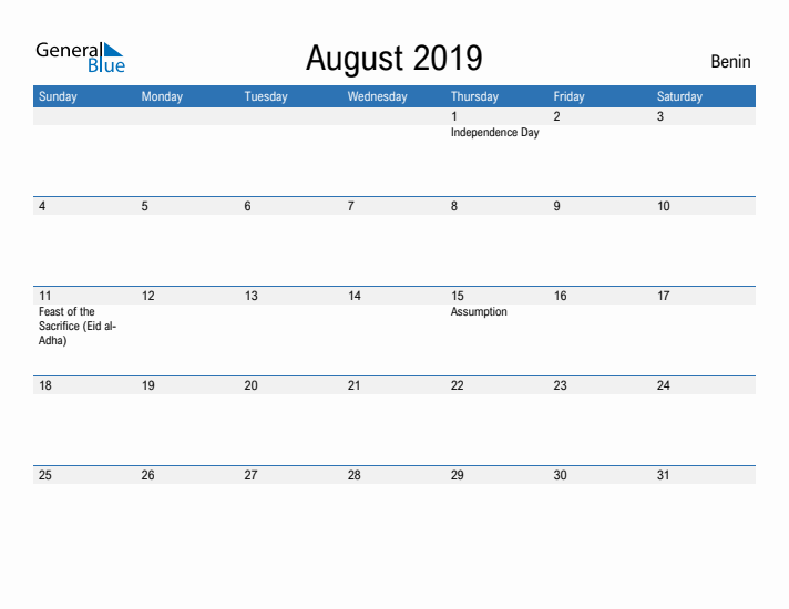 Fillable August 2019 Calendar