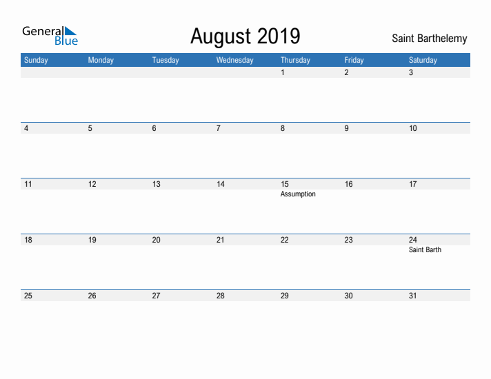 Fillable August 2019 Calendar