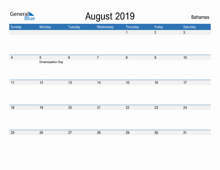 Fillable August 2019 Calendar