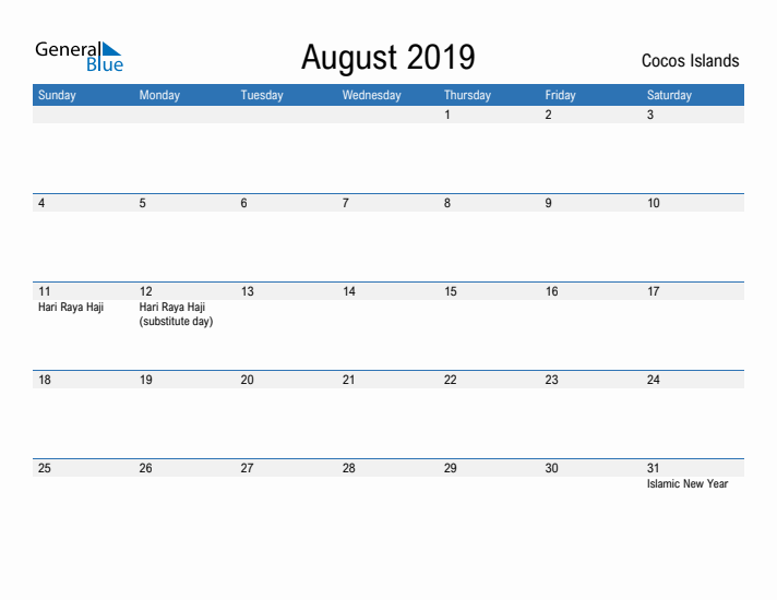 Fillable August 2019 Calendar