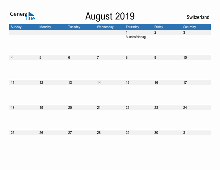 Fillable August 2019 Calendar