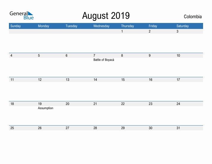 Fillable August 2019 Calendar