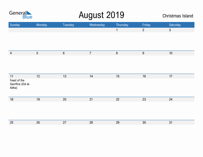 Fillable August 2019 Calendar