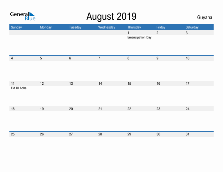 Fillable August 2019 Calendar