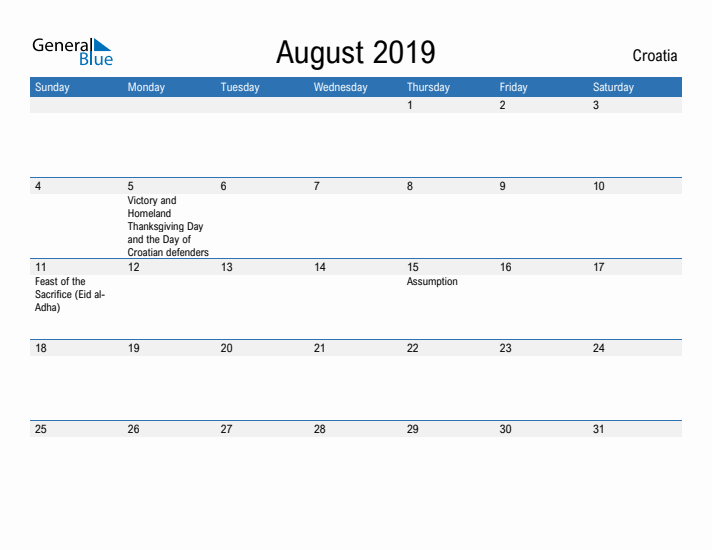 Fillable August 2019 Calendar