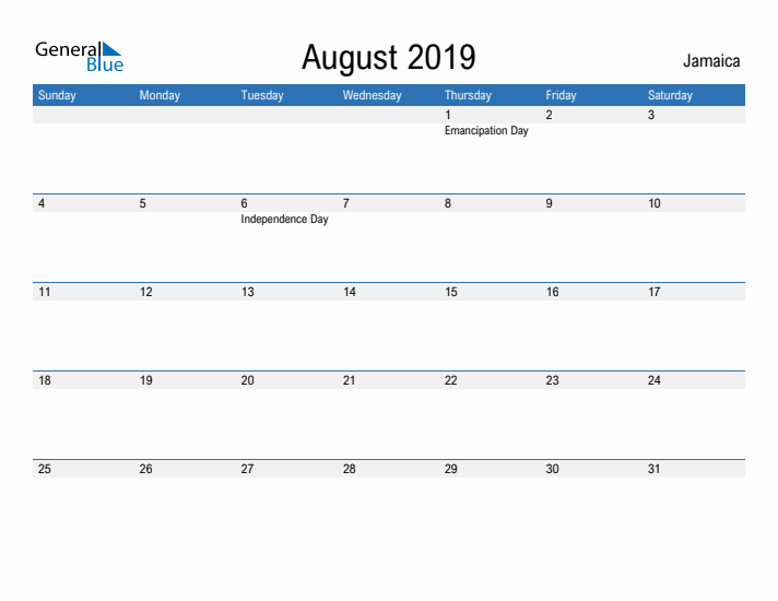 Fillable August 2019 Calendar