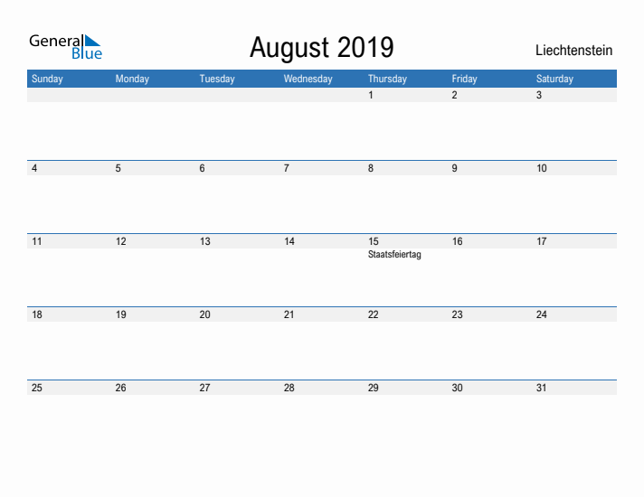 Fillable August 2019 Calendar