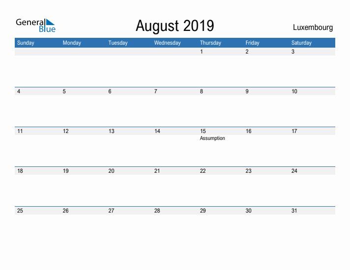 Fillable August 2019 Calendar