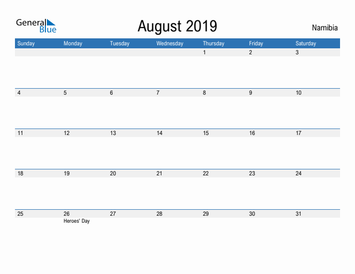 Fillable August 2019 Calendar