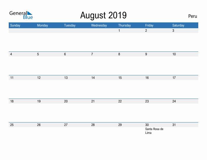 Fillable August 2019 Calendar