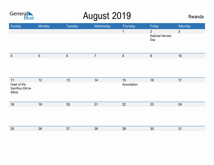 Fillable August 2019 Calendar