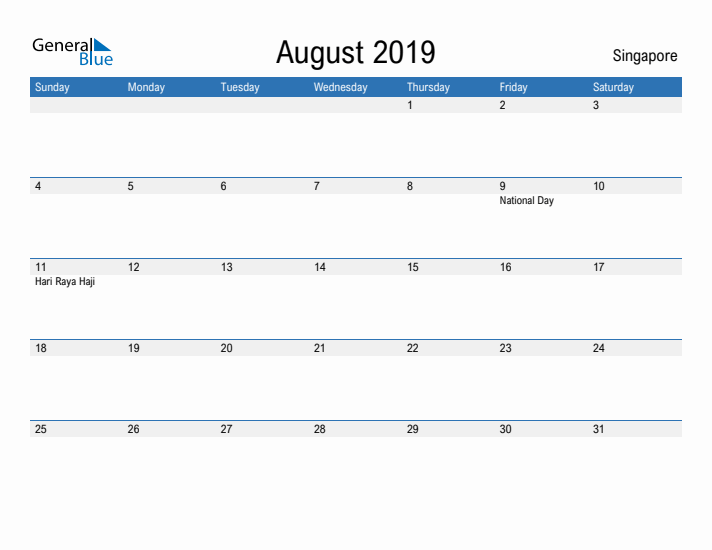 Fillable August 2019 Calendar