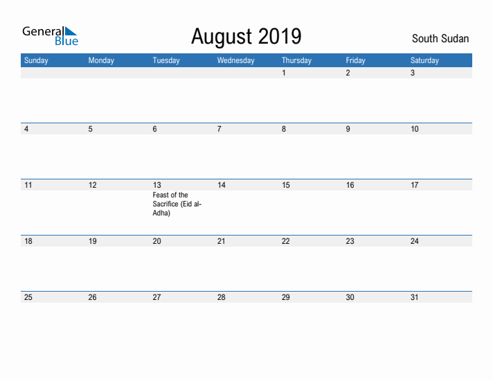 Fillable August 2019 Calendar