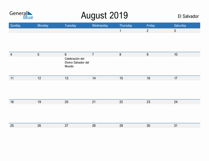 Fillable August 2019 Calendar