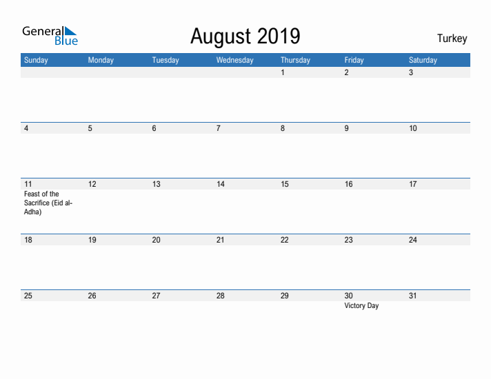 Fillable August 2019 Calendar