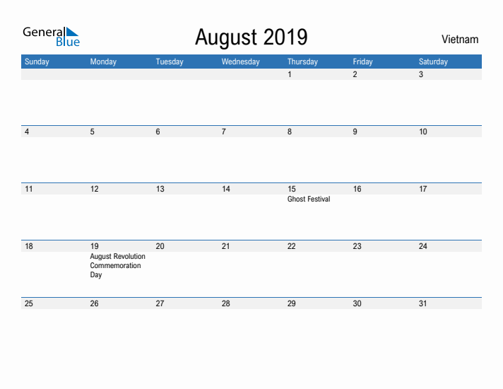 Fillable August 2019 Calendar