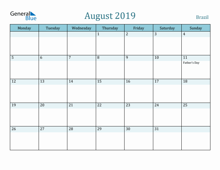 August 2019 Calendar with Holidays