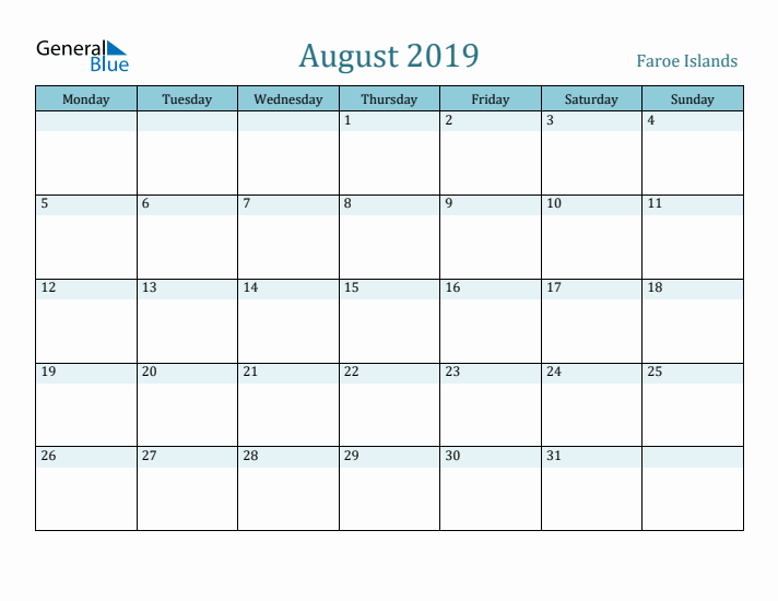 August 2019 Calendar with Holidays