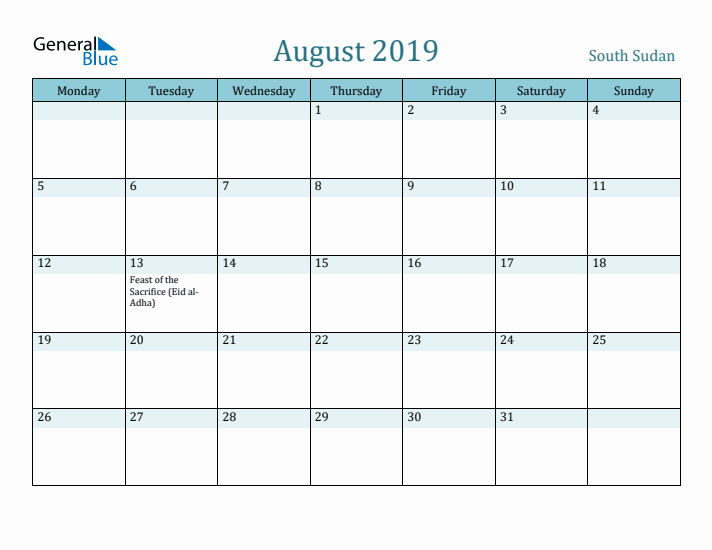 August 2019 Calendar with Holidays