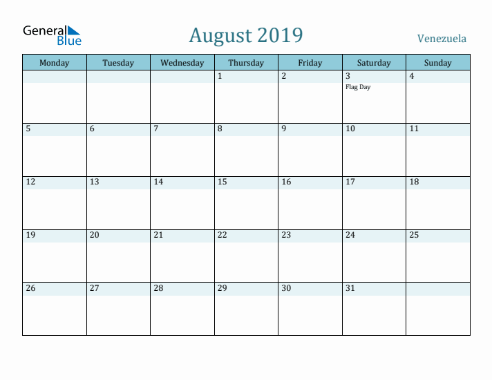 August 2019 Calendar with Holidays