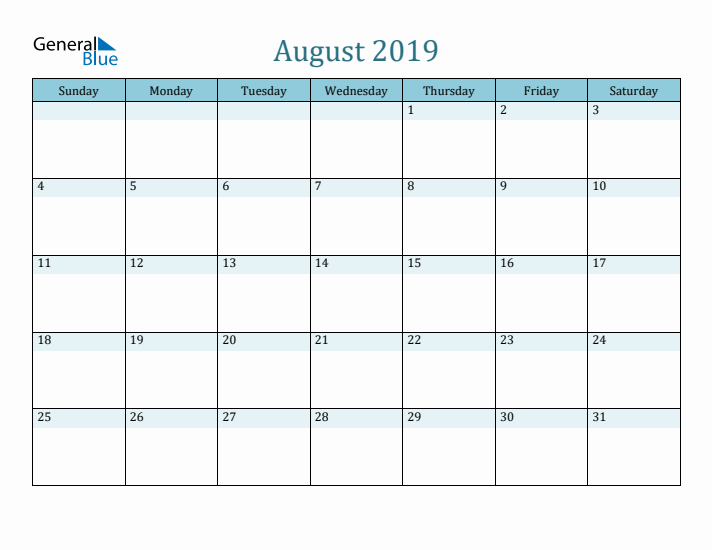 August 2019 Printable Calendar